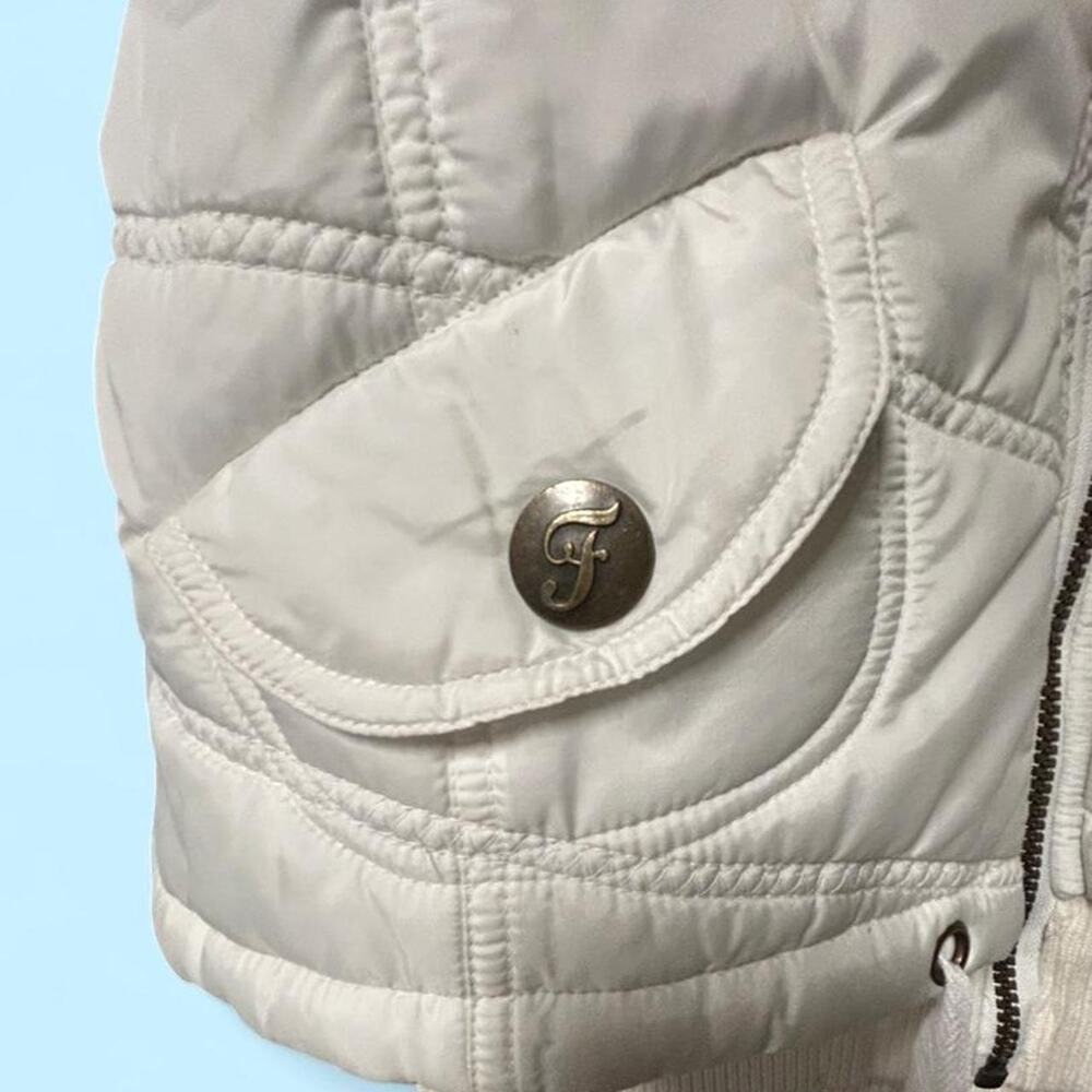 Fubu large vintage white short parka jacket w faux fur hood y2k funnel neck - Picture 5 of 7